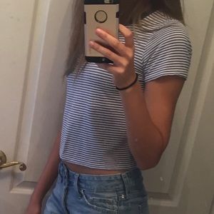 Blue and white striped crop top